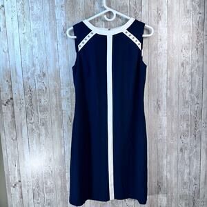 Ivanka Trump Sheath Dress Womens‎ 2 Navy White Gold Sleeveless Studded Career